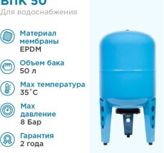 Бак  расширит. вертик  50 ВПк (0*-60*С) (синий) Джилекс (фланец-пласт/латунь)