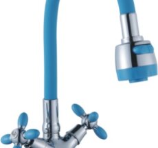 Смес. д/кухни 1/2 кер/гайка, гибк/излив ЭВЕРЕСТ В 57-071D синий/хром
