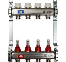 Коллект/группа с расх б/кранов и нак-ков  4 выхода/нерж STOUT