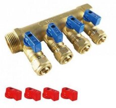Коллектор  1"*16* 2 крана красные/синие ручки 200-1(2)-16 ТИМ (12)